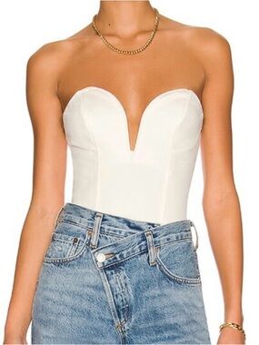 Super down white strapless bodysuit xxs